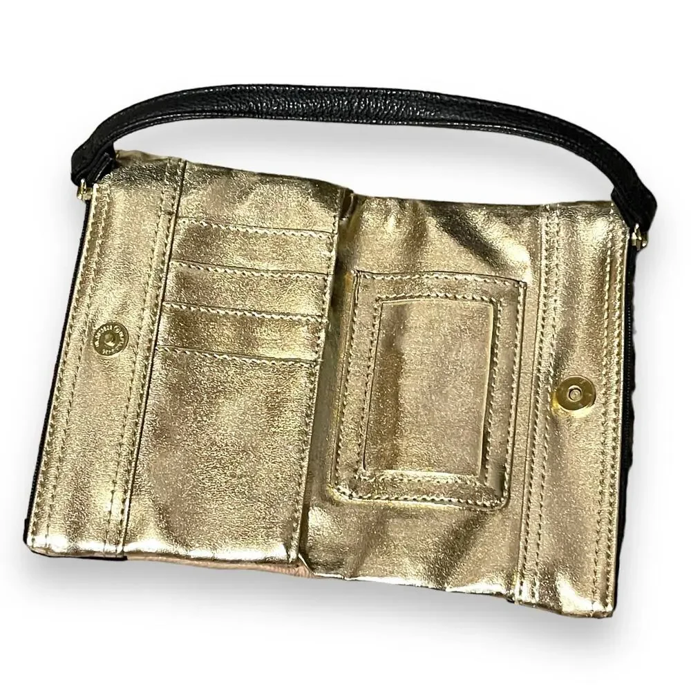 Steve Madden Double Zip Wristlet Clutch Tan Black Yellow